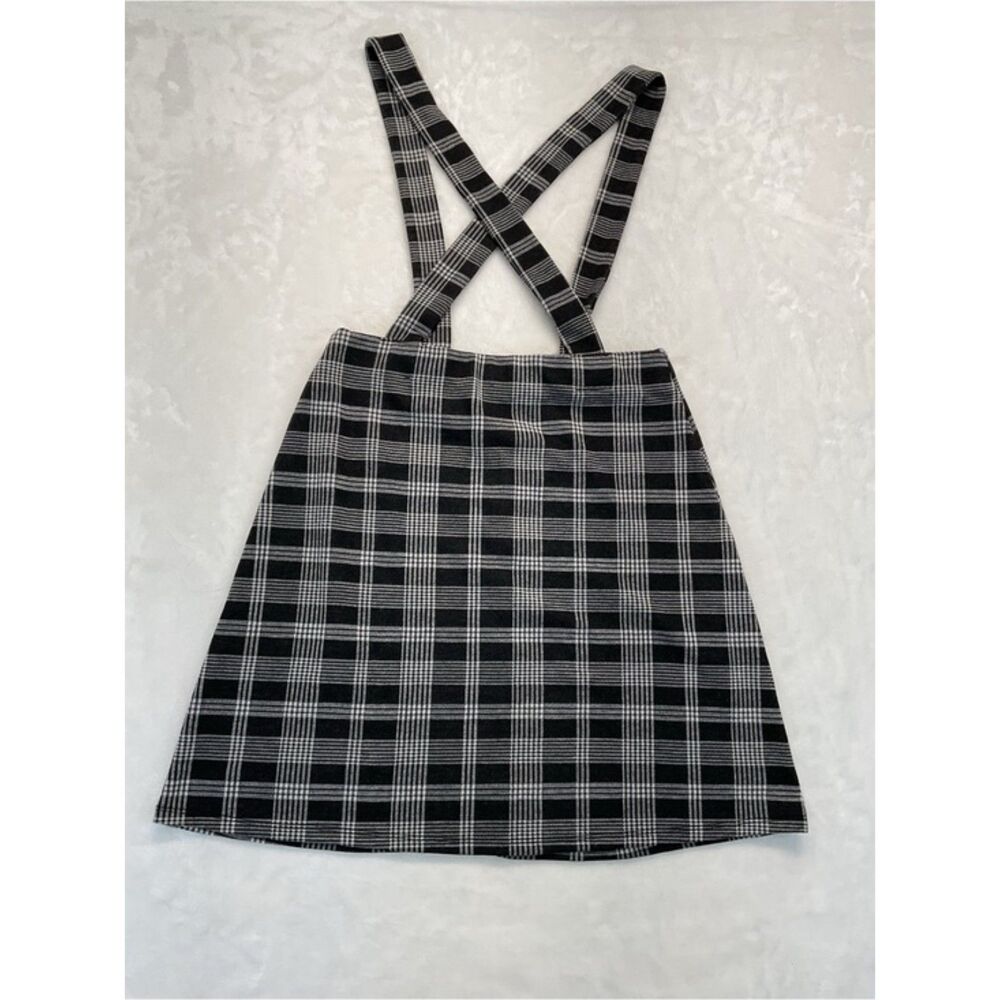 Popular 21 Plaid Suspender Skirt Womens Medium BlackWhite Pinafore Dark Academia